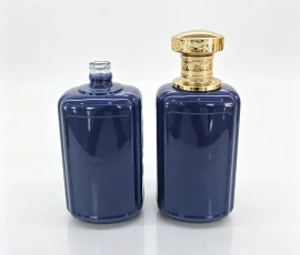 Home product 15 deep blue glazed square bottle — GlazCan glass packaging